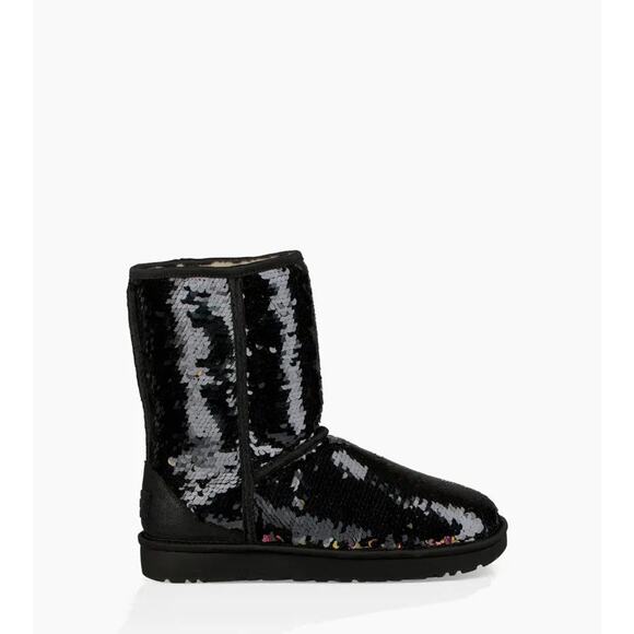 Ugg Classic Short Sequin Leathertrim Boot - 10 - Black - Picture 1 of 6